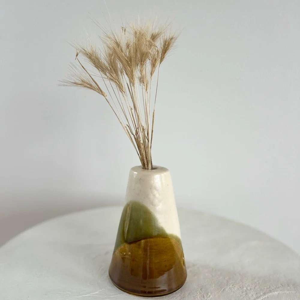 BEAUTIFUL HANDMADE STUDIO POTTERY‎ DRIED FLOWER VASE NEUTRAL COLOURS GLAZING - Picture 2 of 11